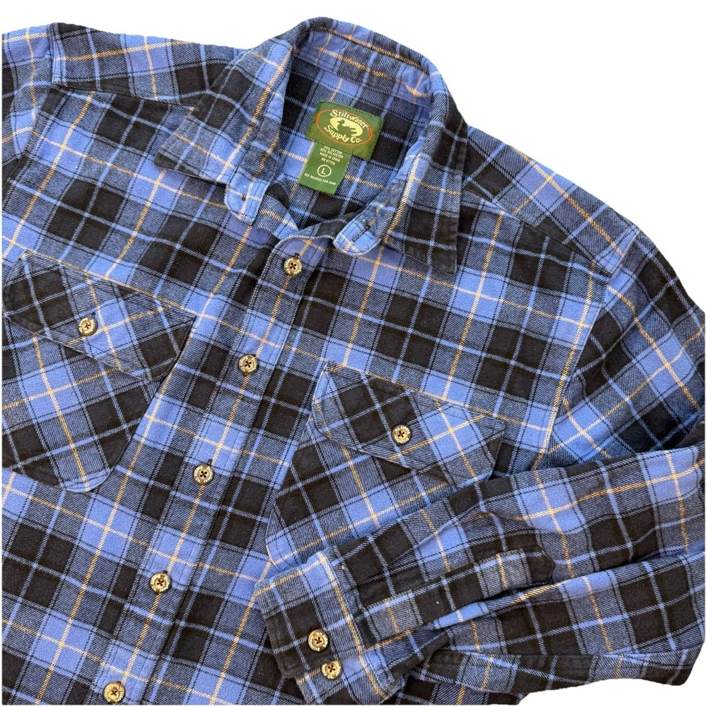 Stillwater Supply Co Chamois Flannel Shirt Jacket L‎ Blue Plaid Button Front